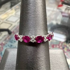 14k White Gold Diamond & Ruby Band Ring